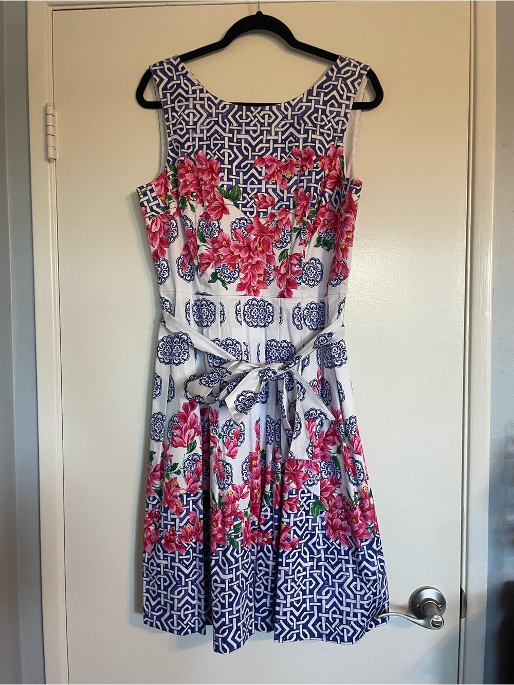 Talbots Mosaic Floral Sateen Fit & Flare Midi Dress